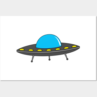 ufos on blue Posters and Art